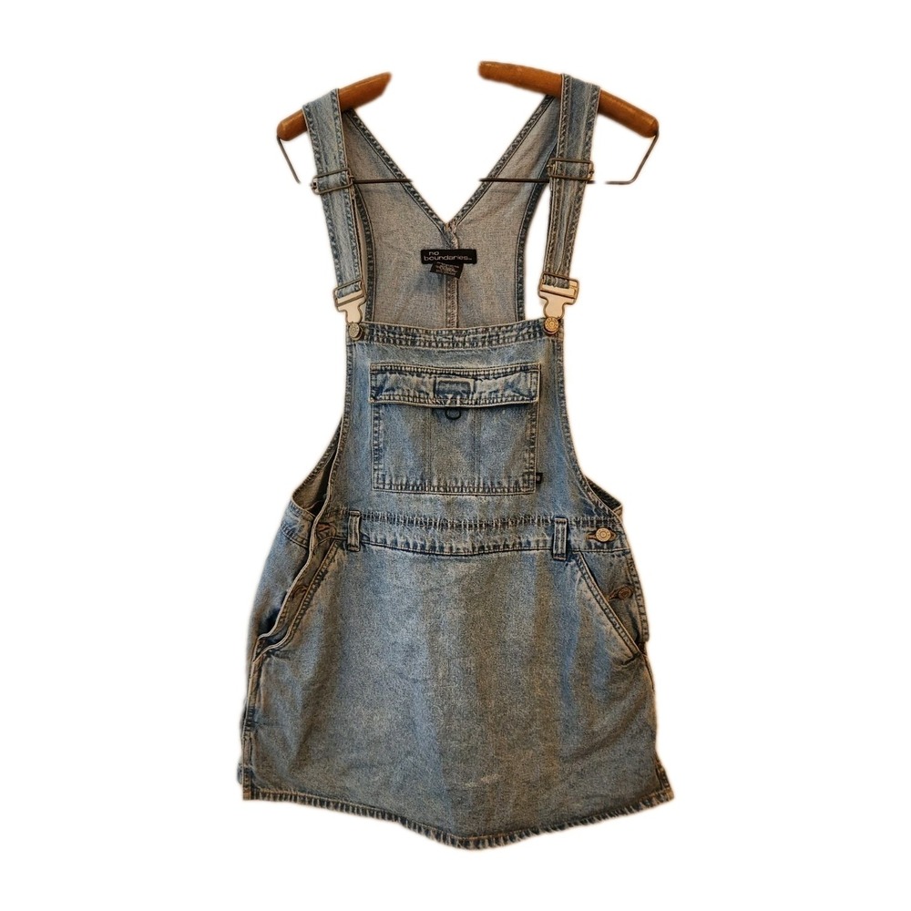 Vtg 90's Juniors L Denim Overall Skort Shorts Romper Skirt Y2K No Boundaries